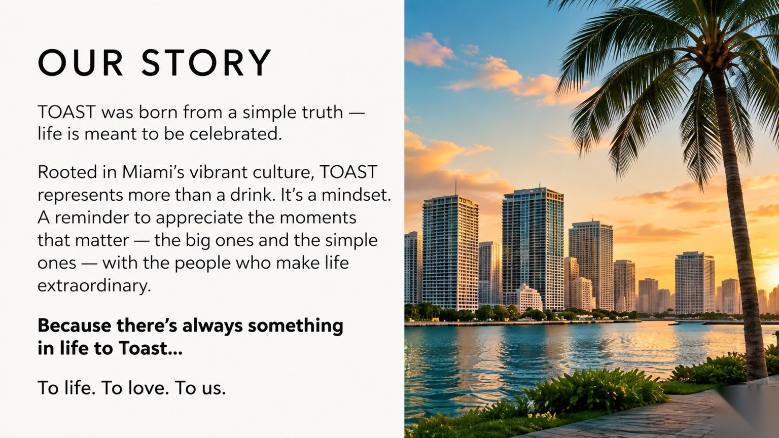 Our Story — TOAST Seltzers and Miami waterfront